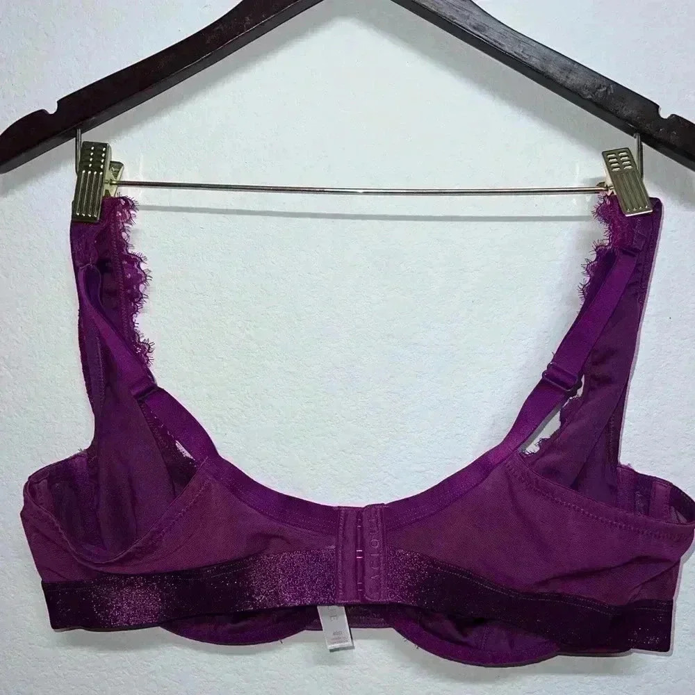 Cacique NWOT Sexy Boost Plunge Bra Womens 40D Purple Underwire Floral Lace 3Hook - Picture 12 of 14